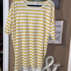 Women’s LuLaRoe Irma White Yellow Stripe Size Large EUC